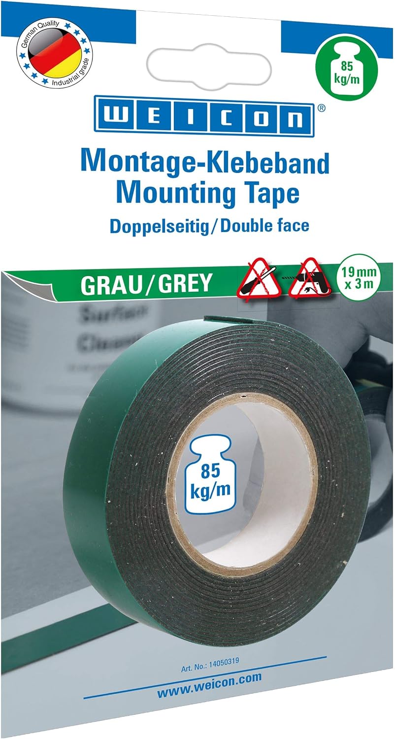 WEICON Mounting Tape/grey/Double-Sided Assembly Tape/Extra Strong/Adheres to Glass, Metal & Plastic/for Car Outdoor, Fly Screen Windows