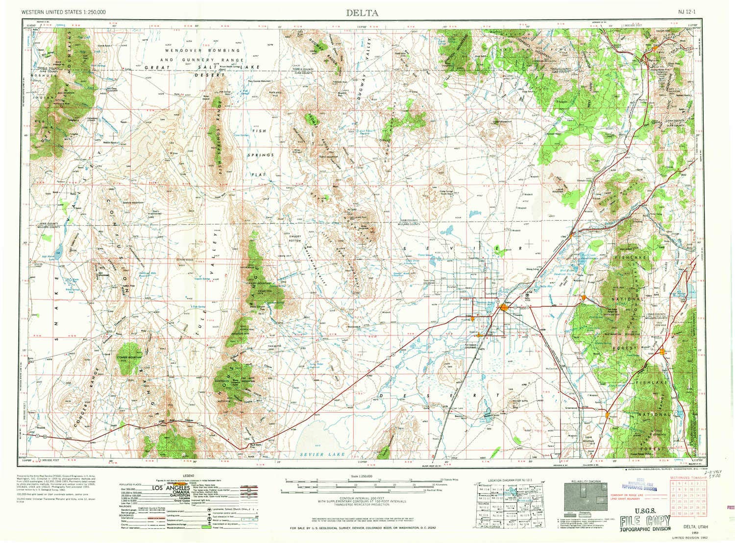 YellowMaps Delta UT topo map, 1:250000 Scale, 1 X 2 Degree, Historical, 1953, Updated 1969, 22.1 x 29.9 in