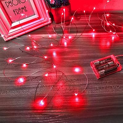Ariceleo Led Fairy Lights Battery Operated, 1 Pack Mini Battery Powered Copper Wire Starry Fairy Lights for Bedroom, Christmas, Parties, Wedding, Centerpiece, Decoration (5m/16ft Red)