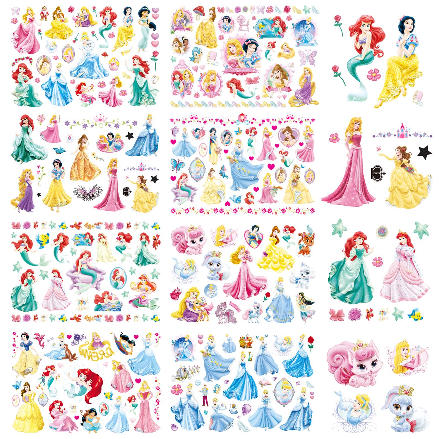 Princess Temporary Tattoos for Kids Girls Women Adult Party Favors Birthday decoration (8 Princess Temporary Tattoo Sheets) …