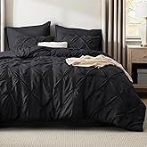 Bedsure Oversized Queen Comforter Set Black - Bed in a Bag Bedding Set 7 Pieces, GentleSoft™ Pintuck Bed Set Gift for Family, Pinch Pleat All Season Comforter with Sheets, Pillowcases & Shams