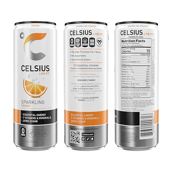 CELSIUS SPARKLING ORANGE, FUNCTIONAL ESSENTIAL ENERGY DRINK 12 FL OZ (PACK OF 12)