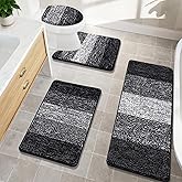 Bsmathom Bath Rug Set 4 Piece with Toilet Lid Cover and Rug Set, Non Slip Bath Mats Soft Shaggy Absorbent Bathroom Mat with U-Shaped Toilet Mat for Bathroom Tub and Shower, Black