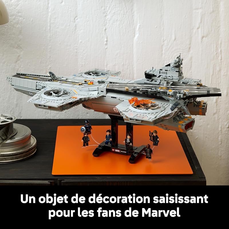 ǀ Marvel L’Héliporteur du Shield - Maquette de Porte-Avions pour Adulte - 6 Minifigurines Dont Captain America & Nick Fury - Décoration DIY pour Étagère - Cadeau Avengers pour Fan 76354
