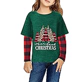 Arshiner Girls Christmas Halloween Long Sleeve Shirts Graphic Stripe Plaid Patchwork Top Tee
