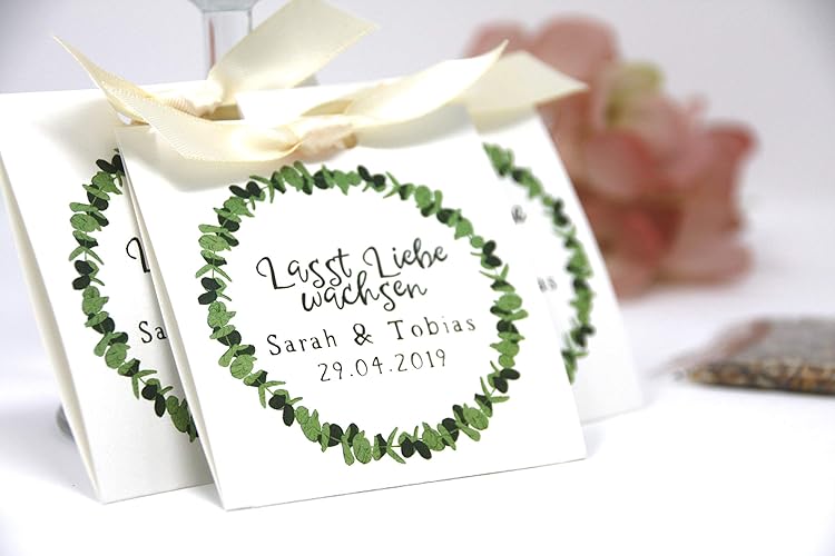 Gastgeschenke zur Hochzeit - give away - Tischkärtchen - Platzhalter - Personalisiert inkl. Blumensamen