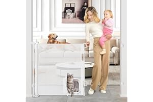 BETERTEK Retractable Baby Gate with Cat Door 55" Wide Retractable Baby Gate for Stairs Mesh Baby Gate with Pet Door Retractable Dog Gate for The House Retractable Pet Gate with Door Safety Gates for Toddlers
