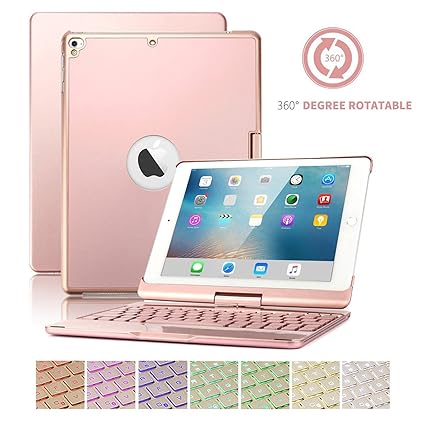 iPad 9.7 Tastatur mit Fall,SUAVER 360° Rotierende Wireless Bluetooth Tastatur Fall Abdeckung 7Farben Hintergrundbeleuchtung u