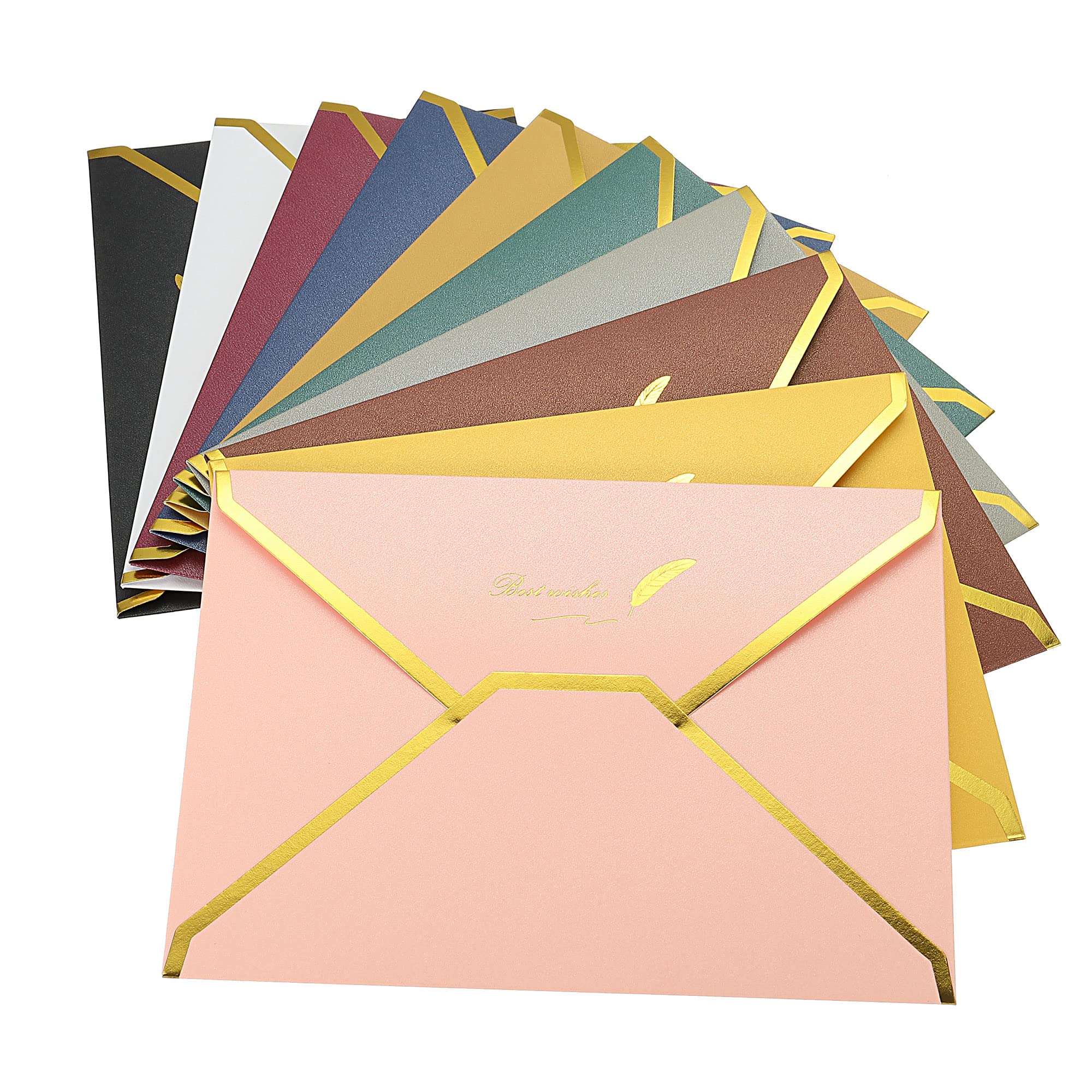 PATIKIL V Flap Envelopes, 20 Pack 7 x 5'' Luxury Style Gold Border Greeting Card Envelope for Invitations Weddings, Multicolor