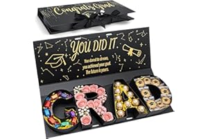 Graduation Gift Box 2026,GRAD Letter Shaped Fillable Cardboard Box for Gifts, Snacks, Flowers & More,Includes Ribbon and Raff