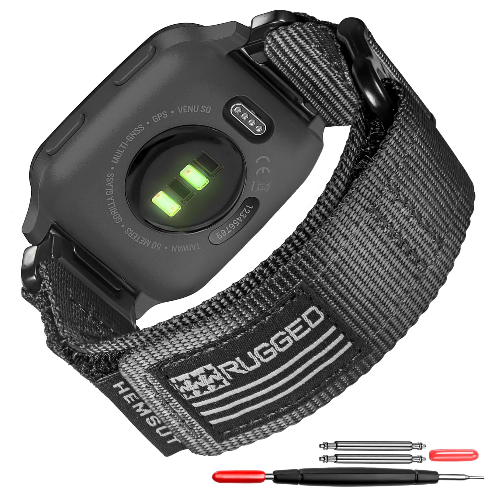 Compatible for Garmin Venu/Venu 2/ Venu 2 Plus/Venu Sq/Venu Sq 2/ Venu Sq Music (Not Venu 2S) Quick Pins Watch Band, Super Rugged Nylon Sports Strap With Woven Loop Design