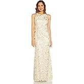 Adrianna Papell Womens Floral Embroidery Halter Gown
