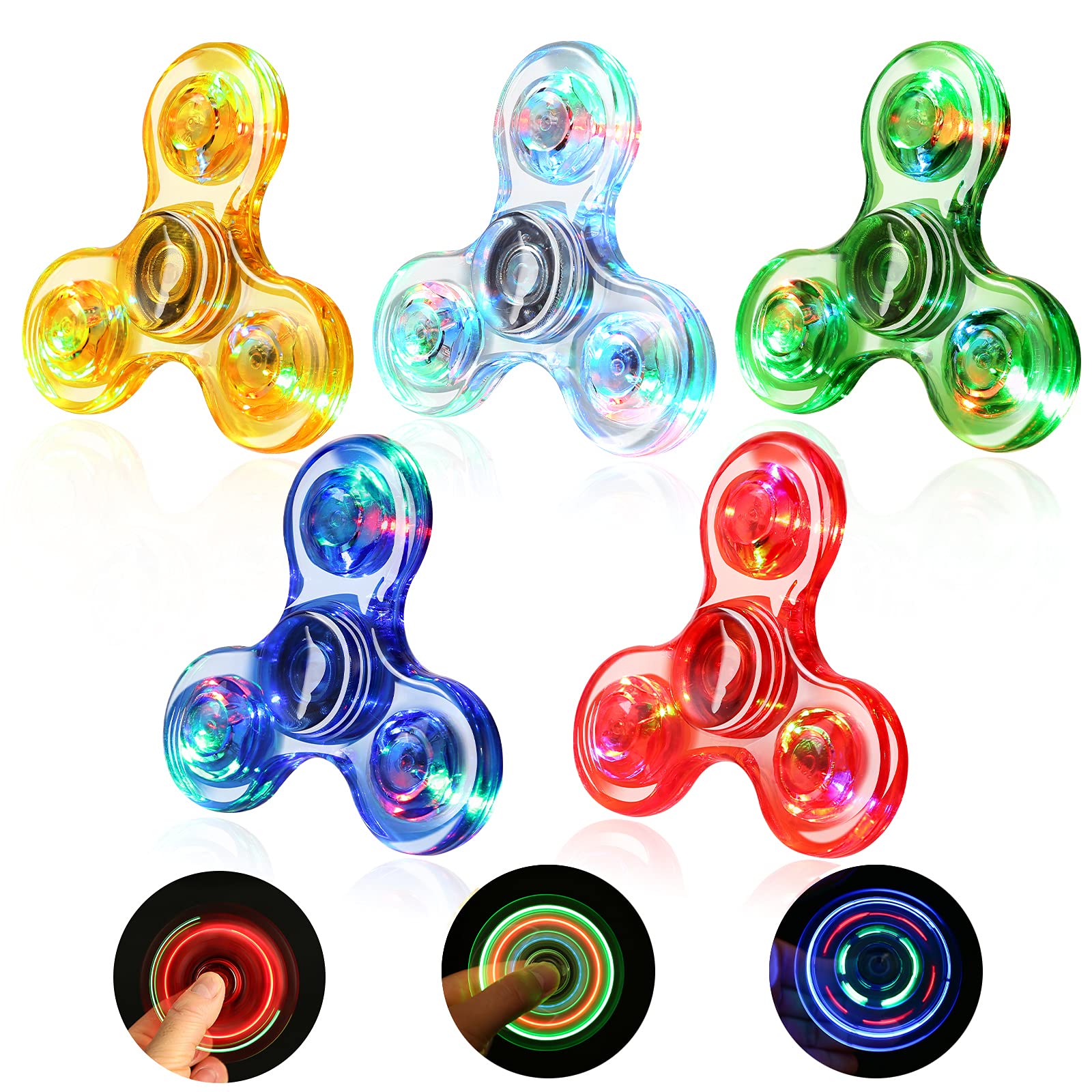 SCIONE 5 Pack LED Light Up Fidget Spinners,Glow in