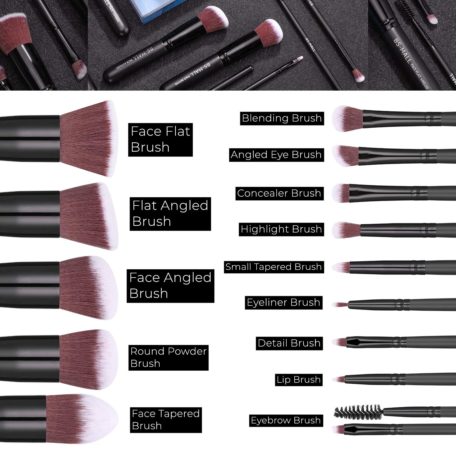 BS-MALL Makeup Brushes Premium Synthetic Foundation Powder Concealers Eye Shadows Makeup 14 Pcs Brush Set, Rose Golden, 1 Count: Beauty