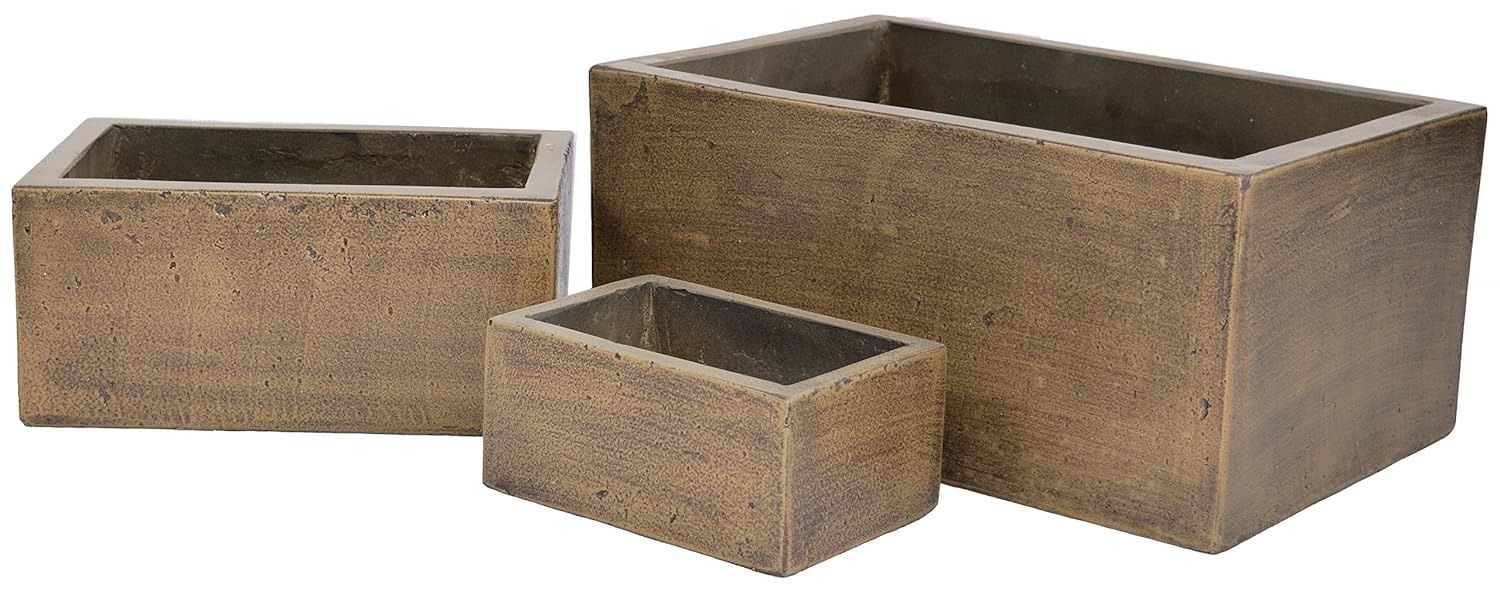 Rectangles Natural Cement Fiber Planter Set, Color: Mocha