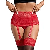 ohyeah Lace Garter Belt for Thigh Highs Plus Size Garter Belt with 4 Straps Metal Clips Garter Lingerie