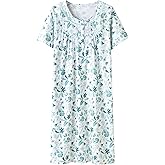 Keyocean Women Nightgowns, Soft Comfy Lightweight 100% Cotton Short Sleeves Comfy Ladies Nightdress