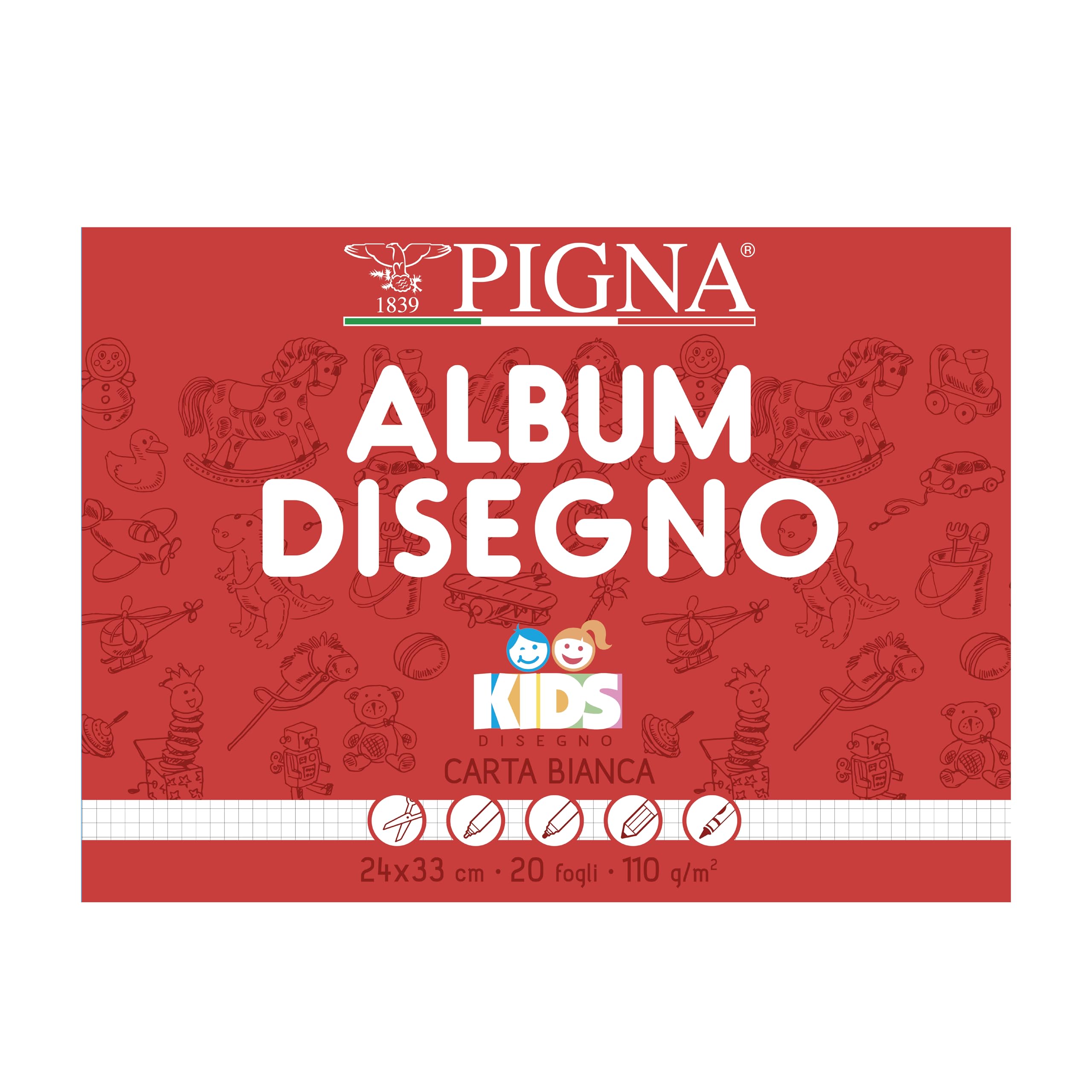 Pigna 02019635M Pack of 10 Drawing Album, 20 Sheets, 24 x 33 cm