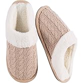 Rxipeaw Winter Fuzzy Slippers for Women,Cozy Memory Foam House Shoes Soft Cable Knit Non-Slip Indoor Slippers