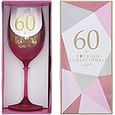 Pavilion Gift Company - 60 & Fucking Sensational! - 19 oz Pink & Gold Ombre Stemmed Wine Glass Happy Birthday Party Celebration Milestone Gift Present