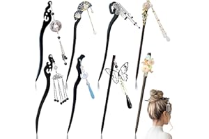YinnFeen Chinese Hair Stick, 8 Pcs Wooden Hair Sticks, Vintage Flower Dangle Tassel Hair Chopsticks Retro Wooden Hairpin Chin