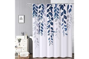REZAYMRS Blue Leaf Shower Curtain with 12 Hooks, 72''x72'' Waterproof Polyester Fabric Shower Curtains for Bathroom, Weighted