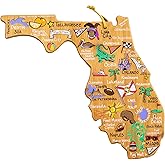Totally Bamboo Florida State Shaped Cutting Board and Charcuterie Serving Platter with Artwork by Fish Kiss, Includes Hang Tie for Wall Display