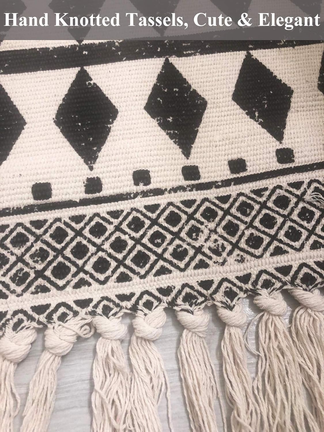 HEBE Cotton Area Rug Set 2 Piece 2'x3'+2'x4.2' Machine Washable Black and Cream White Hand Woven Cotton Rug with Tassels Cotton Area Rug Runner for Living Room, Kitchen Floor, Laundry Room: Kitchen & Dining