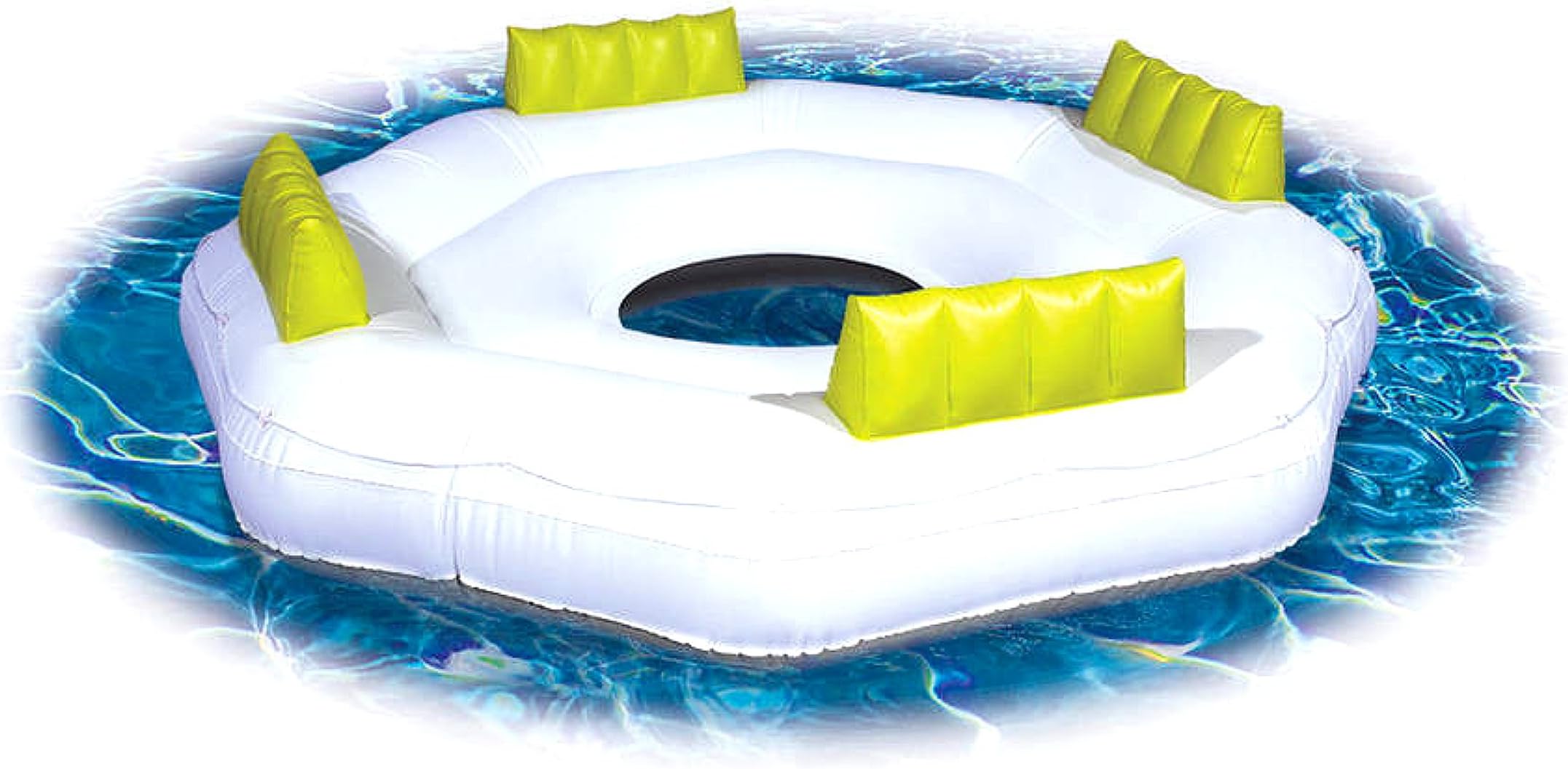 Inflatable Island. This Big Oasis 4 Person Blow Up Lounger Float Is Great For Teens & Adults To Swim & Relax On Water, River, Lake, Swimming Pool & Water Park. Heavy-duty. Four Backrest Pillows.