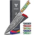 SANMUZUO Chef Knife - 8 inch - Xuan Series - VG10 Damascus Steel Kitchen Knife - Resin Handle (Fantasy Orange)