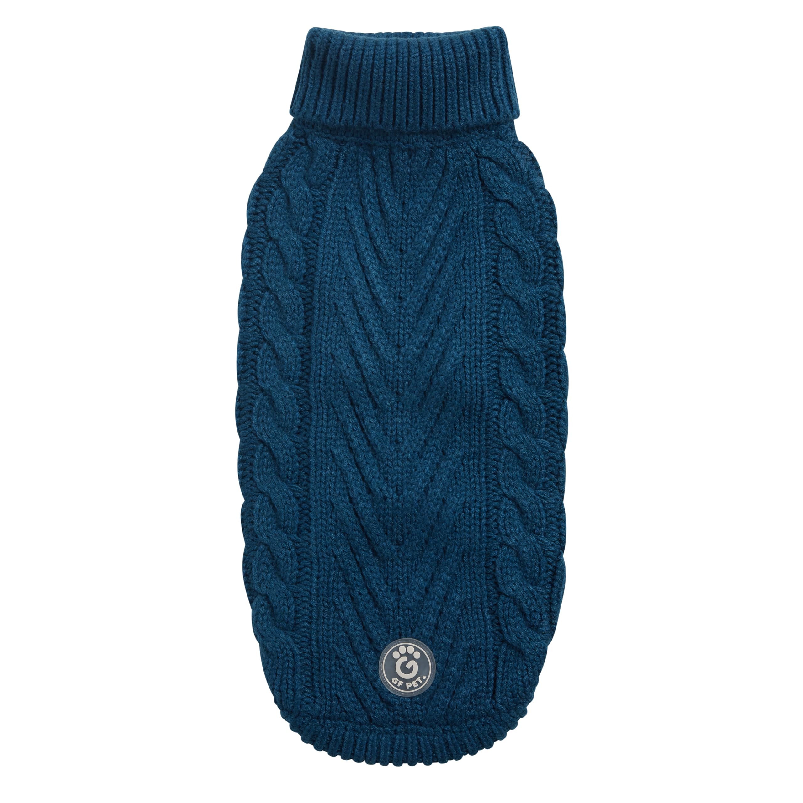 GF Pet Dog Jumper Chalet Sweater, Knitted Winter Pullover for Dogs, Crochet Turtleneck Dog Coat - Dark Teal - Small