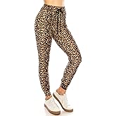 ALWAYS Women Drawstrings Jogger Sweatpants - Super Light Skinny Animal Print Leopard Soft Pockets Pants US S (Tag S/M)