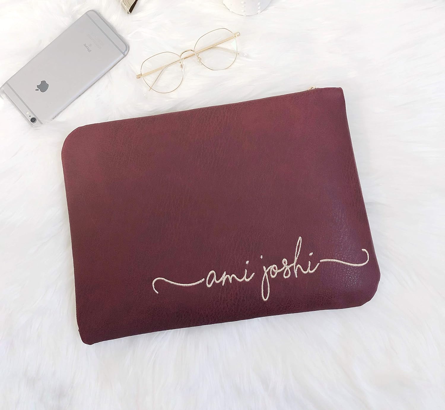 Personalised 13 inch Vegan Leather Laptop Sleeve, Monogram 14 Inch 15 Inch 15.6 Inch