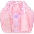famichan Mesh Shower Caddy Portable with Drawstring, Dorm Room Essentials for College Students Girls, Large Shower Bag for Camping,Swimming,Gym,Travel,Bathroom - Pink