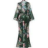 BABEYOND Women's Kimono Robe Long Satin Silky Floral Lightweight Bridesmaid Wedding Bachelorette Party Robe