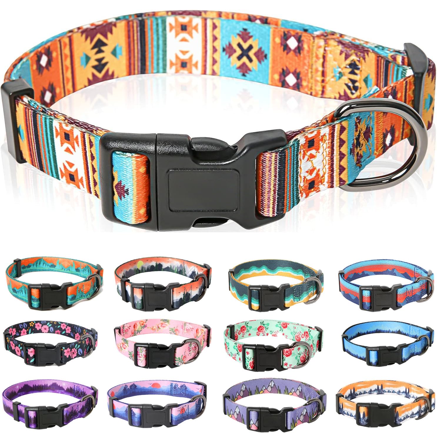 HEELE Dog Collar Small Dog Collar Multi-Colour Patterned Soft Comfy Dog Pet Collars Easy Adjustable Collar for Small Dogs Indoor Outdoor Activities, Bohemian Orange, S — image 1