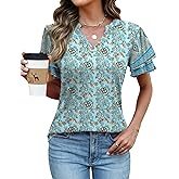 Rapbin Womens Tops Dressy Casual Ruffle Short Sleeve V Neck Blouses Summer Fashion Business Work Elegant Shirts