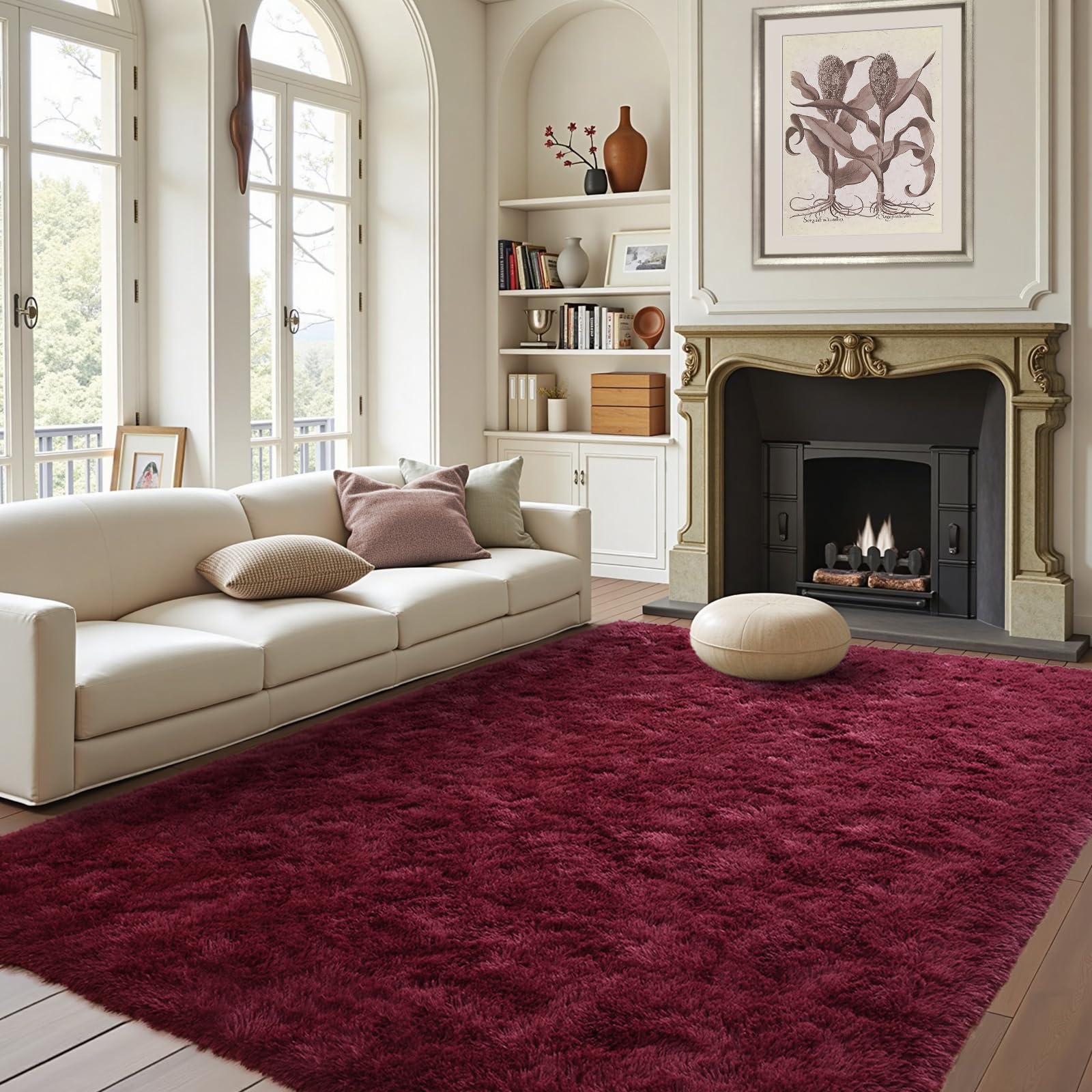 Photo 1 of FinRe?c 5x7 Feet Red Rug for Living Room Bedroom, Fluffy Shag Area Rug, Non-Slip Plush Fuzzy Rugs for Nursery Kids Room Dorm Room Home Decor, Indoor Furry Floor Carpet