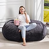 Hobestluk 3FT Bean Bag Chairs Adult Bean Bag with Portable Handle Comfy Large Bean Bag Chair with Removable Cover for Living Room Bedroom or Reading Nook (Stripe Dark Grey, 3FT)