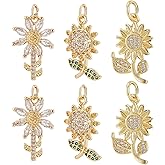 Beebeecraft Sunflower Charms 18K Gold Plated Brass Flower Charm for DIY Jewelry Earring Necklace Bracelet Making Finding