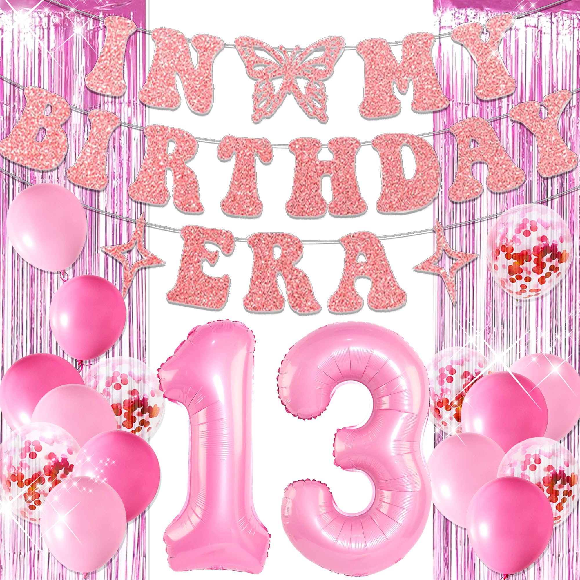 Photo 1 of 13th Birthday Decorations for Girls In My Teenager Era Banner Official Teenager Banner In My Birthday Era banner Pink Rose Gold Happy 13 years old birthday Party Supplies
