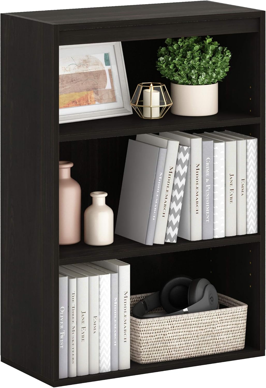 Furinno Pasir 3-Tier Open Shelf, Espresso: Furniture & Decor