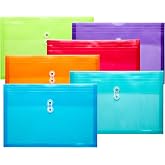 FANWU Plastic Legal Size Envelopes with String Tie Closure, 1-1/4" Expansion, Side Load, Clear File Folders Poly Project Paper Documents Organizer for Office School Home (Assorted Colors - 6 P)