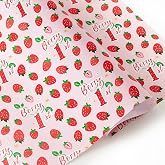WERNNSAI Strawberry Wrapping Paper, 6 Pcs x 27.5" New Born Baby Gift Wrap | 1st Birthday Wrapping Paper, Baby Shower Wrapping Paper Girl, Happy Birthday Wrapping Paper, with Cutting Line on Back