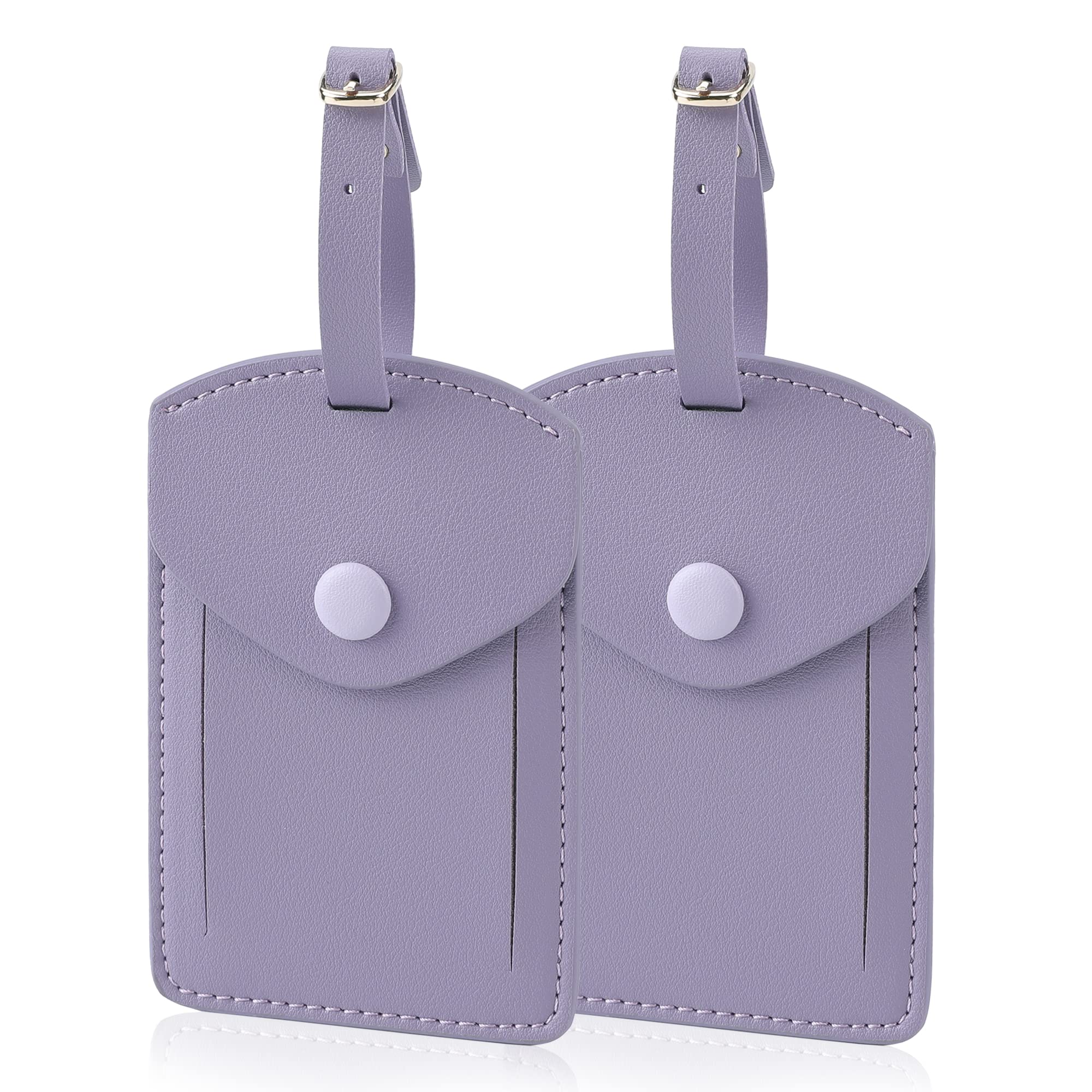 Kevancho Leather Luggage Tags for Men Women, Suitcase Labels Baggage Bag Tag ID Tags with Full Back Privacy Cover for Cruise Ships, Travel Accessories Tags Set of 2 PCS (Purple 01)