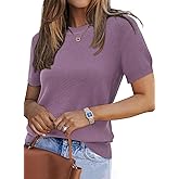 Arach&Cloz Women's Lightweight Wool Blend Short Sleeve Sweater Top Business Casual