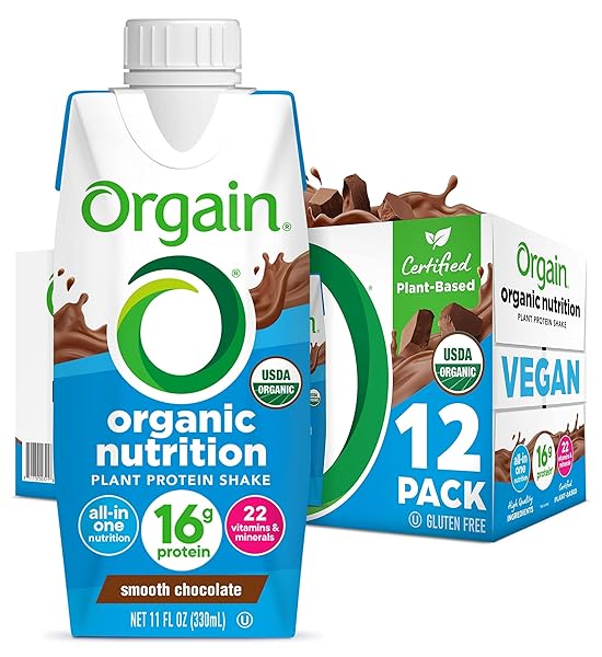 ORGAIN ORGANIC NUTRITIONAL VEGAN PROTEIN SHAKE, SMOOTH CHOCOLATE – 16G PLANT BASED PROTEIN, MEAL REPLACEMENT, 22 VITAMINS & MINERALS, FRUITS & VEGETABLES, GLUTEN FREE, NON-GMO, 11 FL OZ (PACK OF 12)