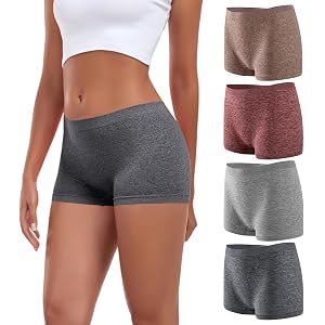 Hodnug Womens Boyshorts Underwear Seamless Full Coverage Briefs Soft Stretch Boxer Shorts Ladies 4 Pack