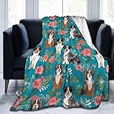 Australian Shepherd Dogs Flowers Fleece Throw - Lightweight, Super Soft, Cozy Bed - Warm Blanket for Living Room/Bedroom - All Season (50"x40")