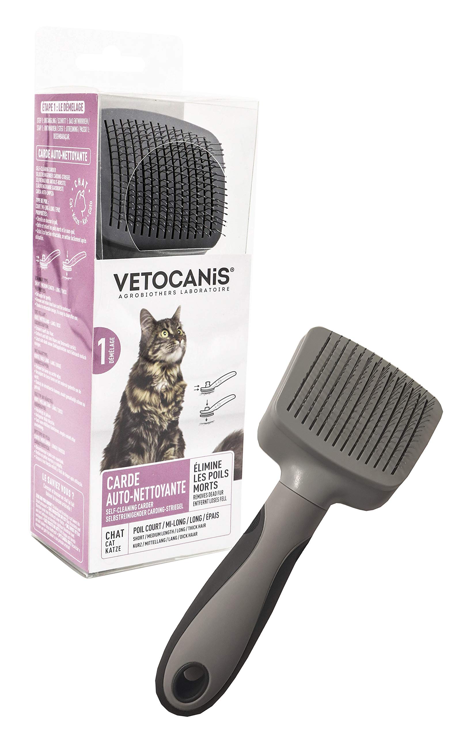 Vetocanis Retractable and Self-Cleaning Carding Brush for Cats, 0.16301 kg